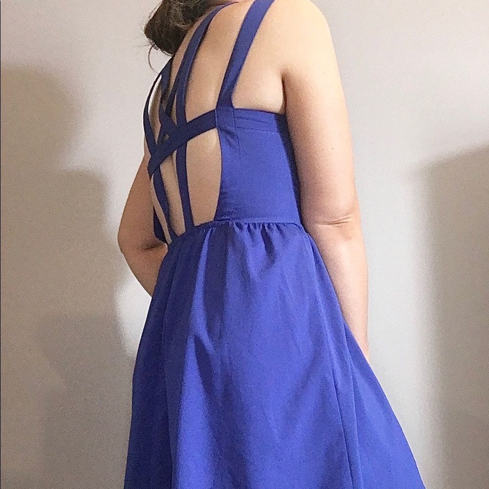 Blue backless party cocktail dress